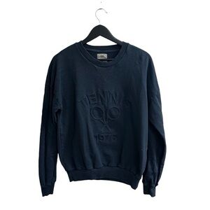 Tennis Navy Blue Crewneck Embossed Sweater